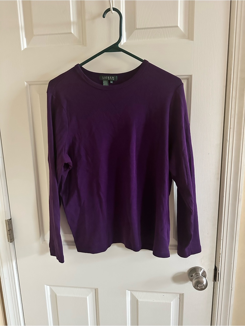 Lauren Ralph Lauren Purple Crewneck Long Sleeve Shirt Sleeve Pocket Logo 1X